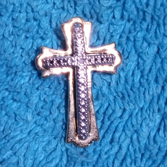 Goldtone and Silvertone Cz Cross Pendant Christian Religious Vintage - Picture 4 of 4